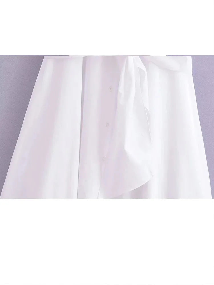 Woman Sleeveless Lace Up Dress Ruched Slim Lapel Shirt Midi Dresses Female Singlebreasted Long Dress