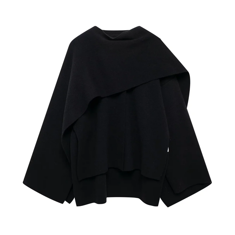 Winter New ’s Clothing Slim Fit Simple Lazy Style Scarf Cape Style Round Neck Long Sleeve Short Knitted Coat Coat