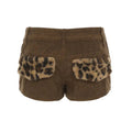 Autumn/winter Retro Furry Leopard Pattern Spliced Corduroy Shorts for Low Waist Slim Spicy Girl Pocket Hot Pants