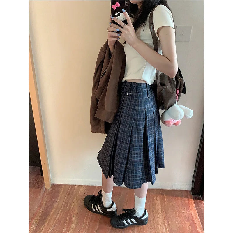 American Preppy Plaid Skirt Harajuku Clothing Highwaisted Pleated Skirts Korean Aline Skirt