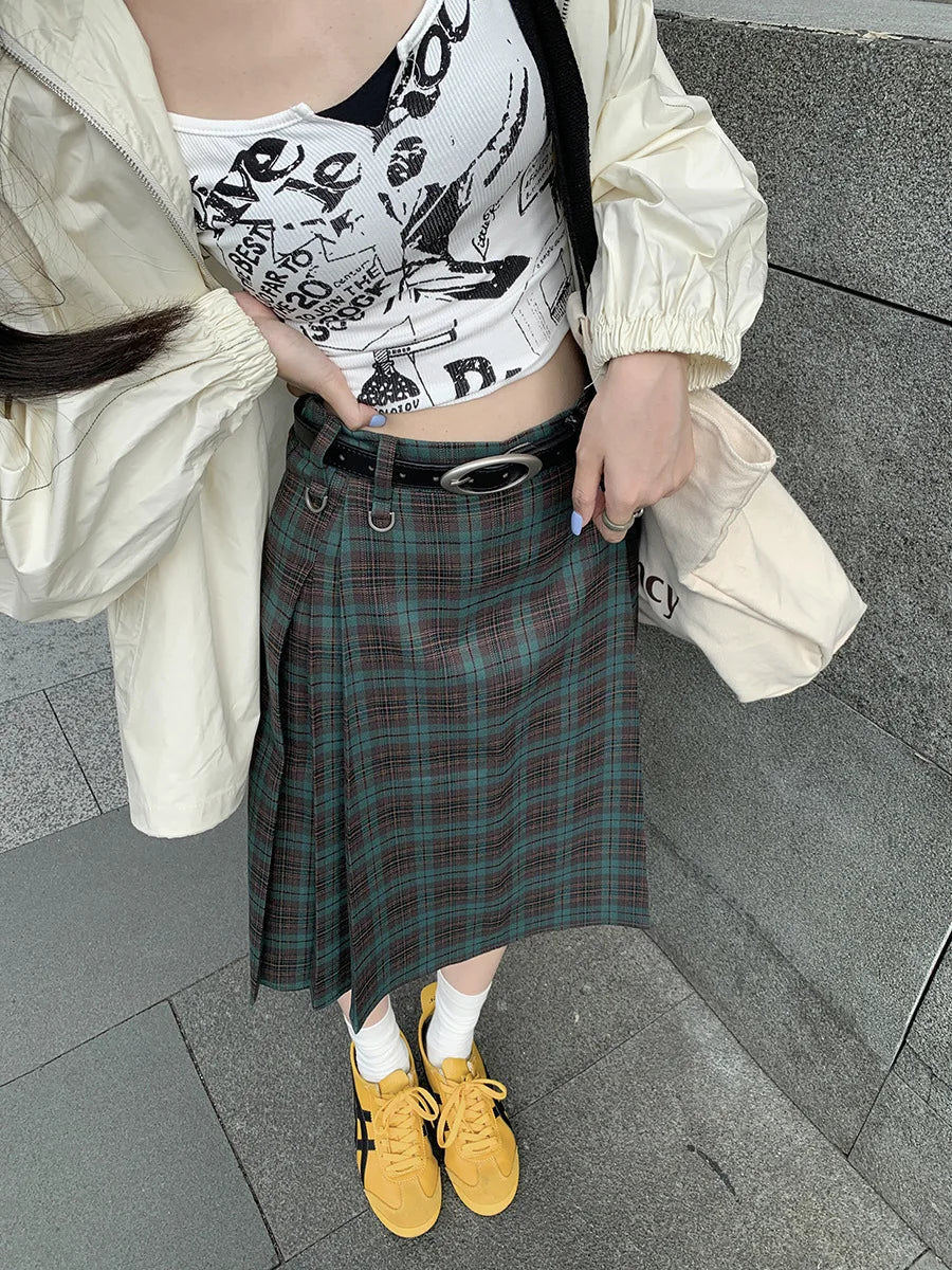 American Preppy Plaid Skirt Harajuku Clothing Highwaisted Pleated Skirts Korean Aline Skirt