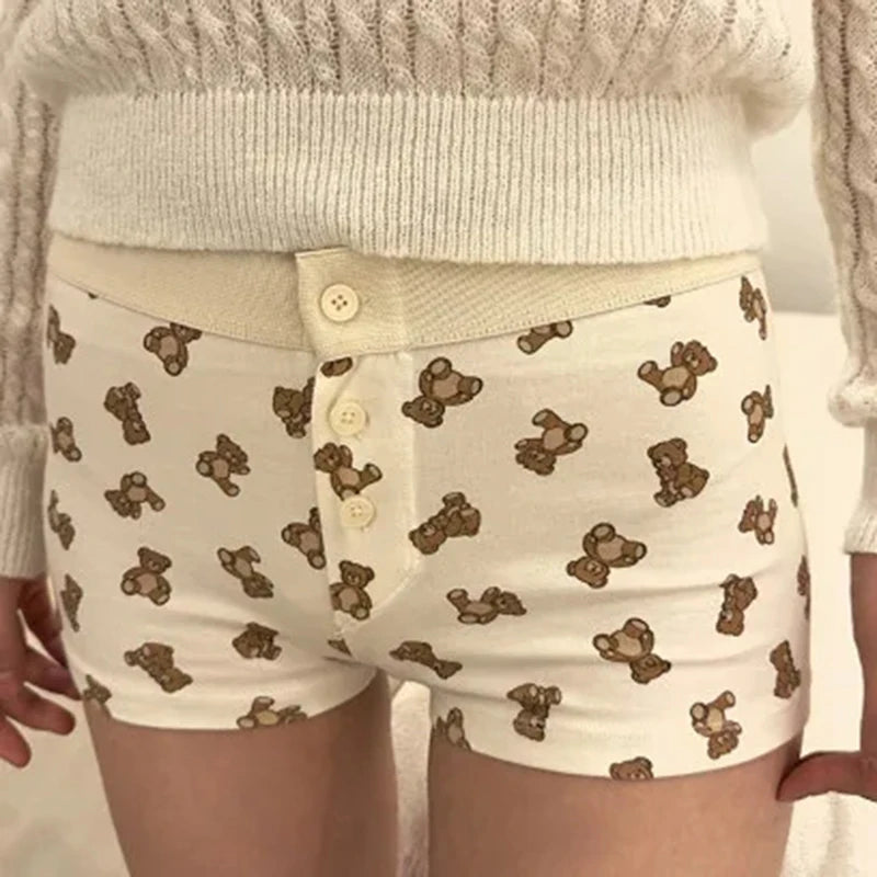00s Retro Patterm Boyshorts Fairy Y2k Cottage Low Waist Button Comfy Undies Sweatshorts Pajamas Shorts Lounge Bottom