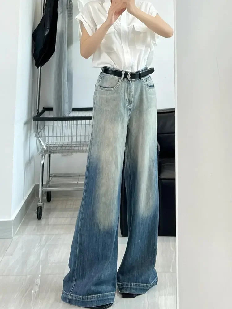 Retro Gradient Boot Cut Jeans Y2k Loose Korean Wide Leg Denim Pants Harajuku Mujer Bottoms