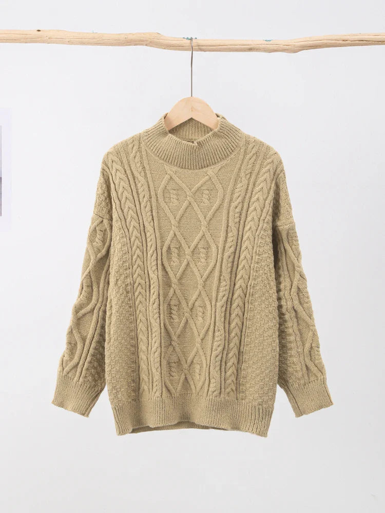 Thick Twisted Sweater Autumn Long Sleeve O-neck Female Knitted Pullover Loose Lady Kintwear Tops