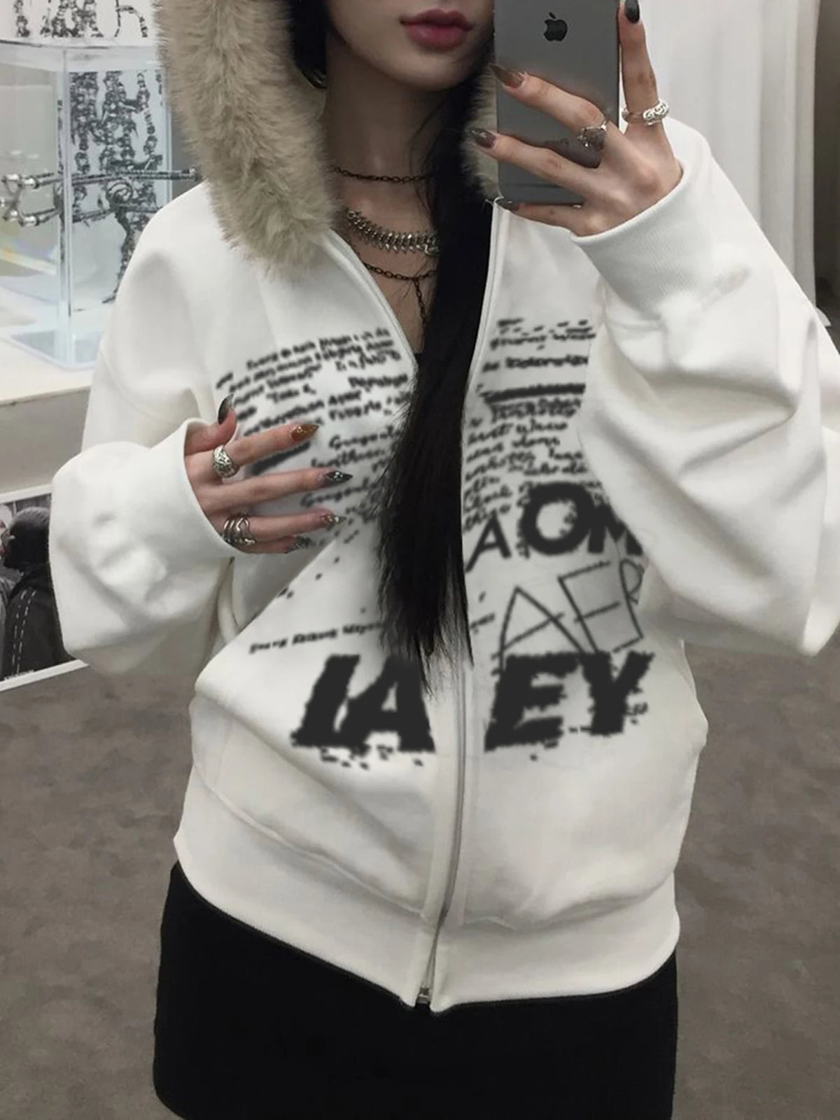Y2k Letter Prints Hoodies Faux Collar Hooded S Autumn Winter Clothes Korean Style Coat