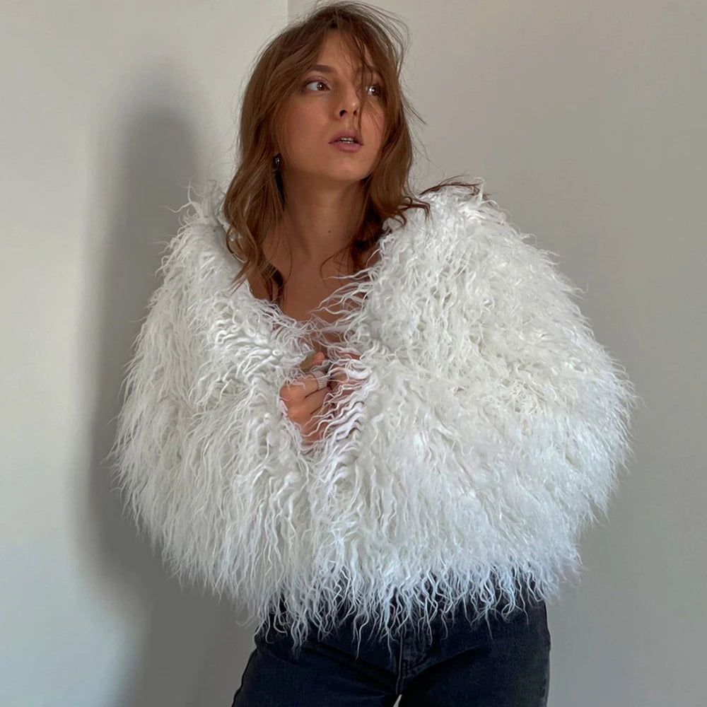 Candy Colorful Fuzzy Faux Fur Coat Winter Shaggy Oversized Fluffy Sheep Fur Jacket Festival Fur Coats