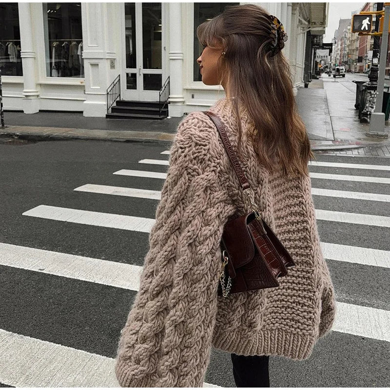 Loose Twist Knitted Sweater Pullover Oversize O-neck Long Batwing Sleeve Female Pullovers Autumn Winter Lady Sweaters