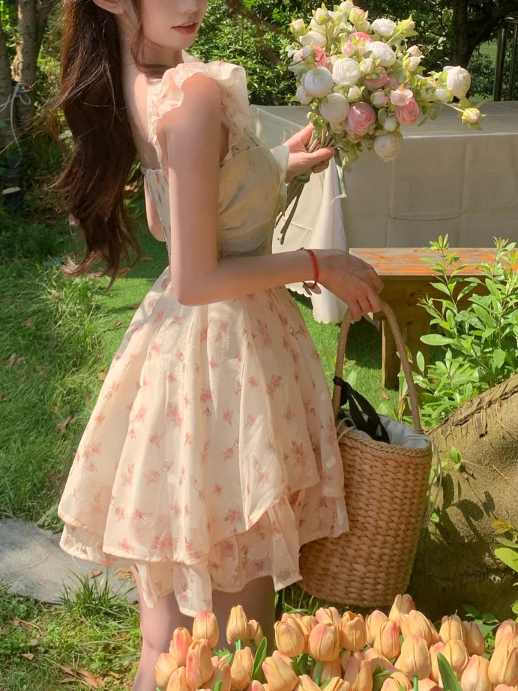 Beach Y2k Mini Dress Sweet Short Sleeve Dress One Piece Dress Korean Summer Japanese Kawaii