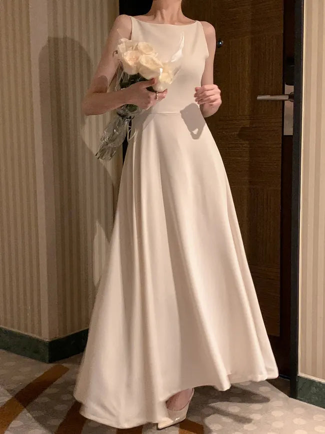 Spaghetti Straps Champagne Wedding Guest Dress Spring Summer Aline Midi Dresses Evening Party Korea Vestido Muje