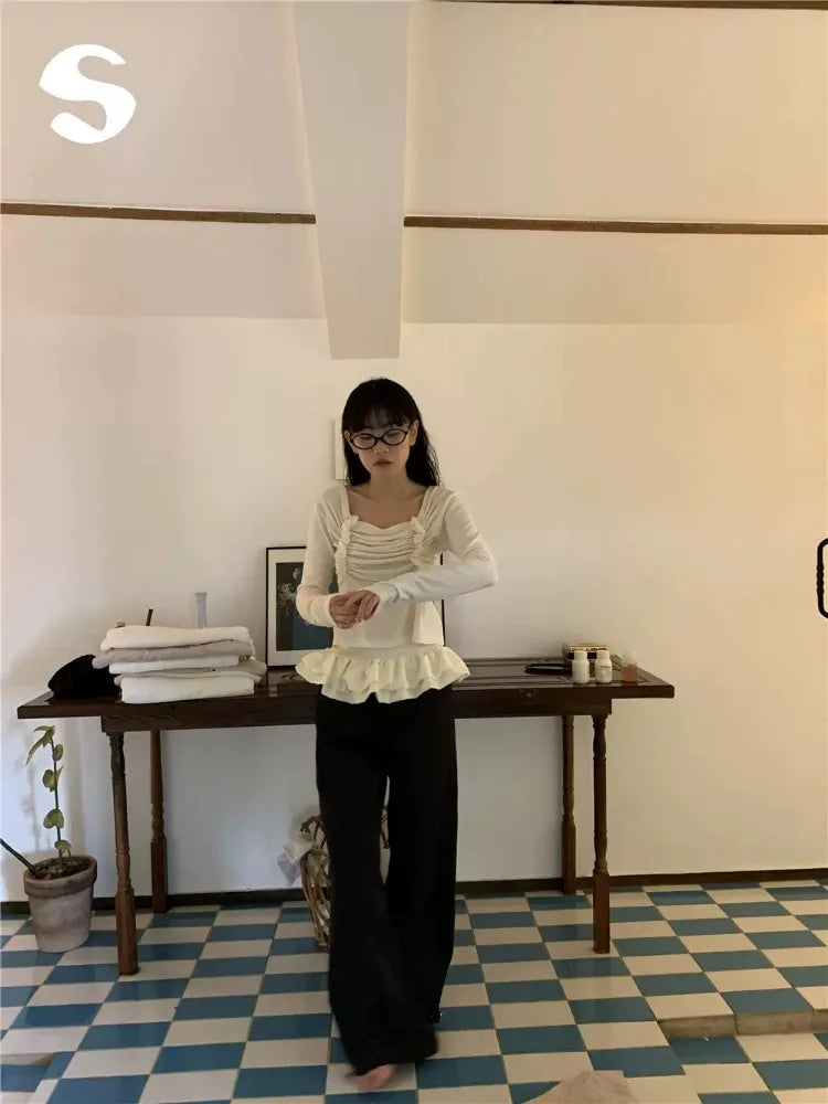Ballet Skirt Patchwork Straight Pants High Street Design Elastic High Waist Sweatpants Korean Style Loose Trousers