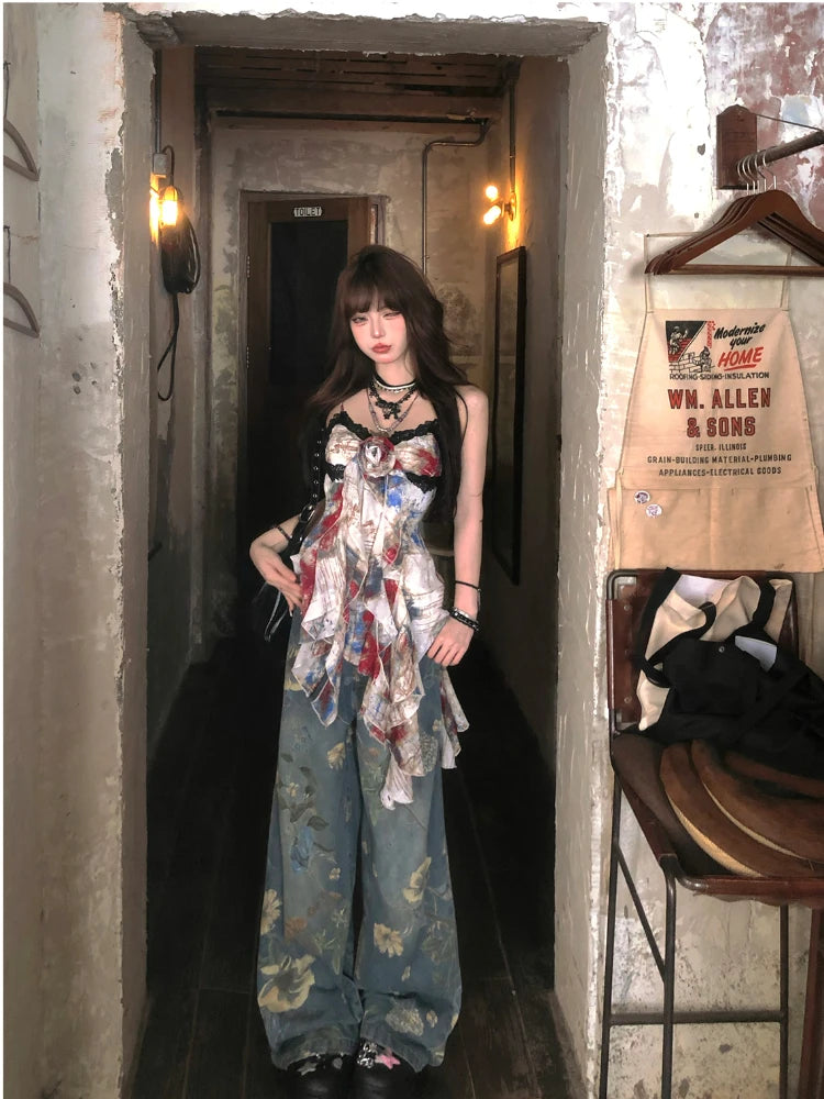 2000s Y2k Blouse Sleeveless Retro Camisole Female Irregular Shirts Design Summer Vest