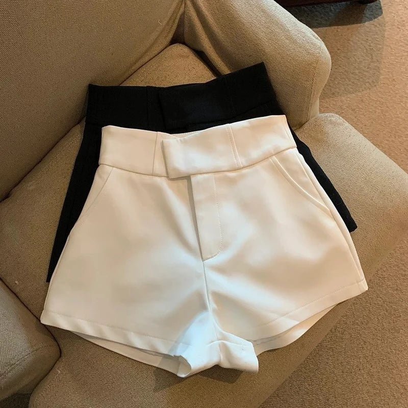 Y2k Black Shorts High Waist White a Line Wide Leg Suit Short Club Slim Hot Short Pants New