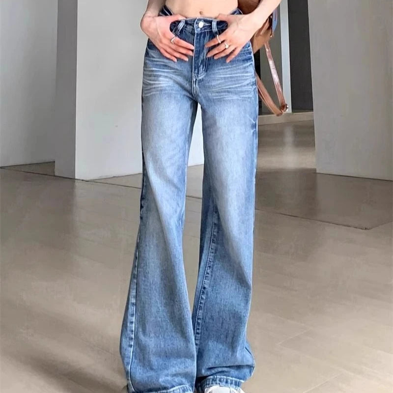 Denim Pants Straight Korean Easy Match Pantalones Mujer High Waist Trousers