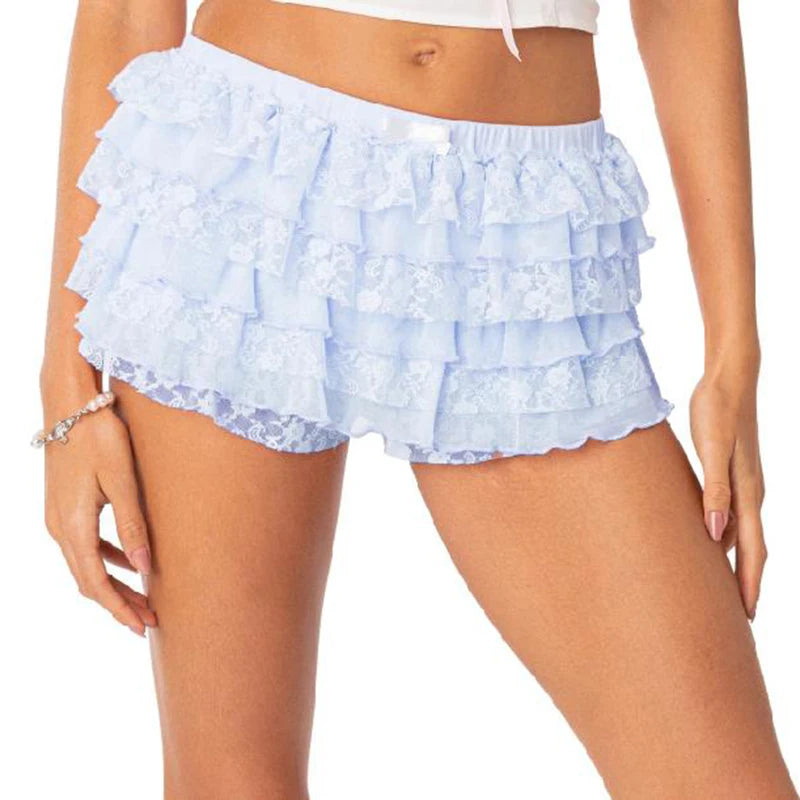 Kawaii Loungewear Y2k Fairy Costume 00s Frill Lace Mini Shorts Japanese Style Lolita Ruffle Multi-layers Bloomer