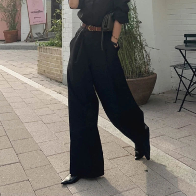 Spring Wide Leg Pants High Waist Korean Loose Trousers Pockets Female