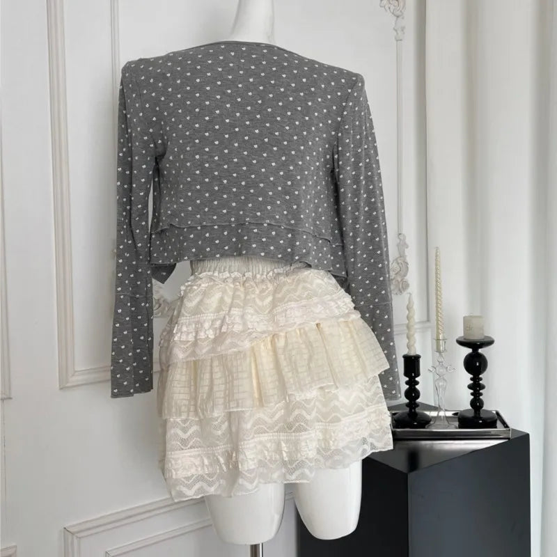 Autumn New Sweet 3-piece Skirt Set Spaghetti Strap Top Cardigan Mini Cake Skirt Y2k Kawaii Korean Suit Clothing