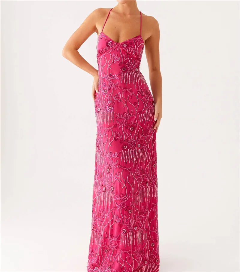 Sequin Beaded V Neck Backless Mini Dress