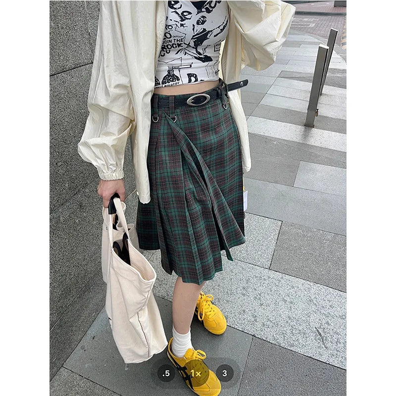 American Preppy Plaid Skirt Harajuku Clothing Highwaisted Pleated Skirts Korean Aline Skirt
