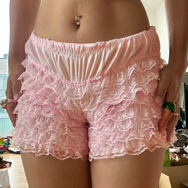 Fairy Coquette Lace Trim Bloomer Shorts Ruffles Multi-layers Pettipants 00s Retro Kawaii Y2k Frilly Pants