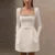 Rhinestone Decor Velvet Mini Dress Black Square Neck Long Sleeve High Waist A-line Dresses Lady Evening Party Gown