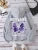 Purple Butterfly Printing Hoodies Fleece Pocket Hoody Simple Hoodie Autumn Loose Female