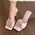 Shoes Woman Low Loafers Female Slippers Mules Cover Toe Slides Flower New Designer Pointed Fabric Rubbe