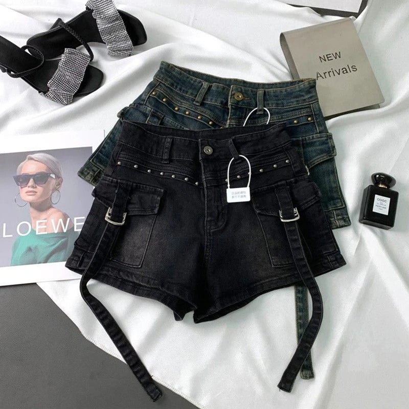 Y2k 2000s Cargo Denim Shorts High Waist Shorts Jeans Summer Harajuku Korean Hot Short Pants New