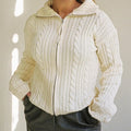 Knit Sweater Cardigan for Patchwork Winter Long Sleeve Lapel Zipper Outwear Knitwear Female New