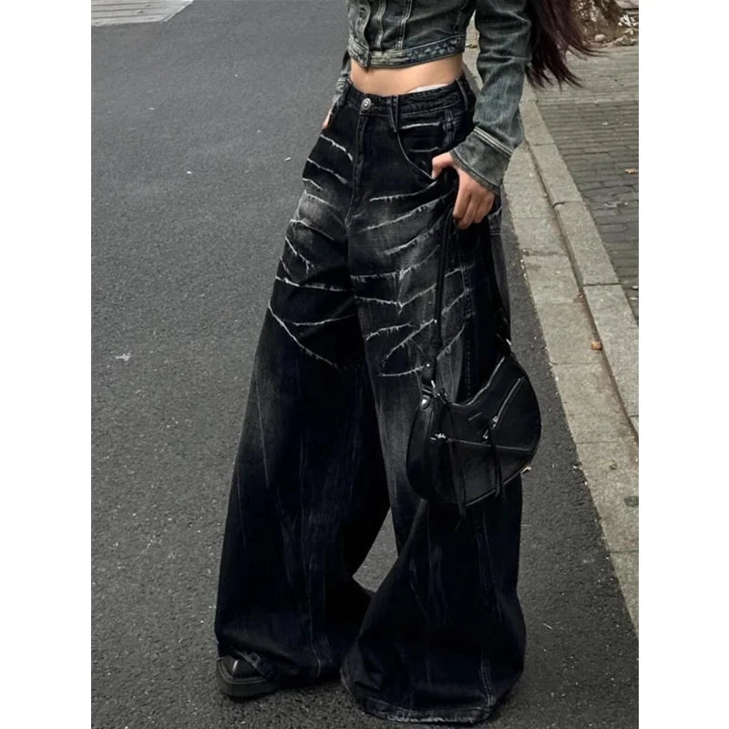 Baggy Blue Jeans America Y2k Denim Trousers Harajuku High Waist Cowboy Pants Autumn Trashy Clothes