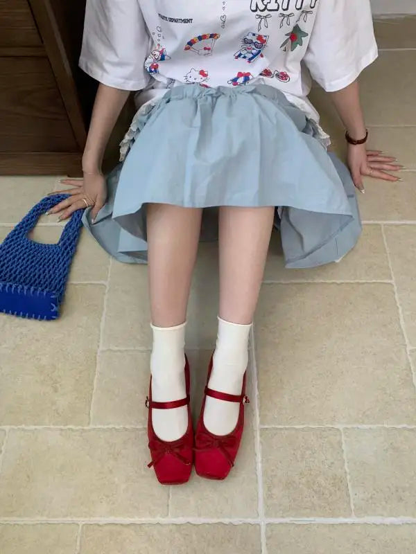 Woman Shallow Mouth Grandma Shoes Female Footwear Soft Bowknot Square Toe Ballet Dress Butterfly New