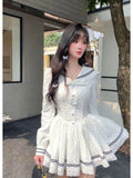 Mini Dresses Sweet Sailor Collar Long Sleeve Slim Ins Lace Bow Party Dress Preppy Style Female