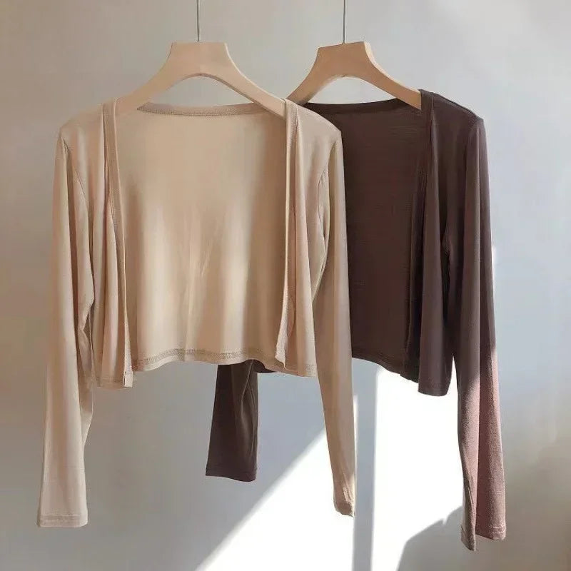 Thin Cardigan Long Sleeves Shirt Sun Protection Clothing Loose Air-conditioned Cover Up Front-open Tops