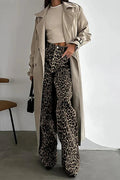 Button Multi Pockets Leopard Print Pants