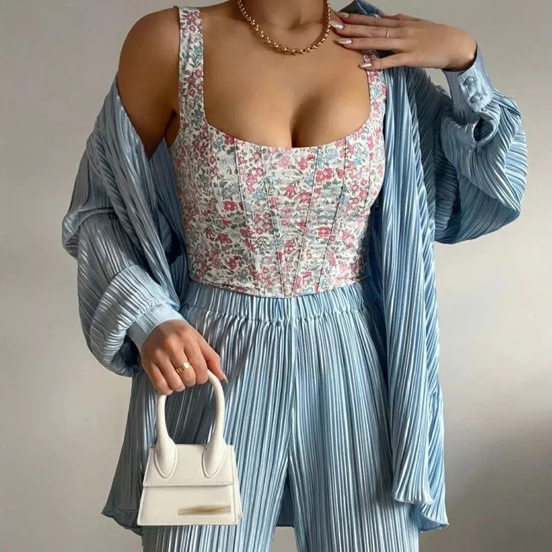 Lapel Single Breasted Shirts+straight Pants Set High Street Loose Outfits High Street Loose 2pc Set