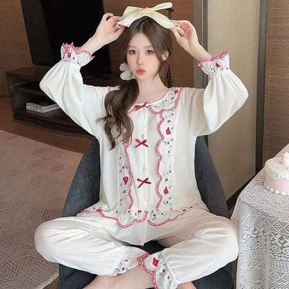 Golden Velvet Pajamas Spring Autumn Long Sleeve Cardigan Long Pants New Chinese Home Two Piece Set