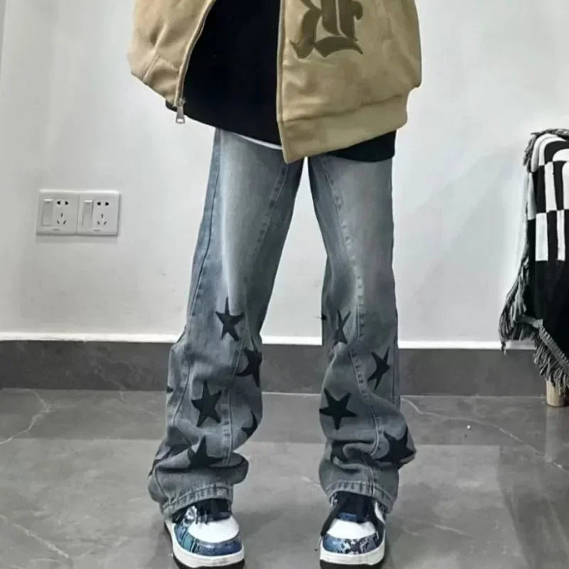 Star Y2k Jeans Acubi Harajuku Baggy Grunge Denim Pants Korean Trousers Aesthetic