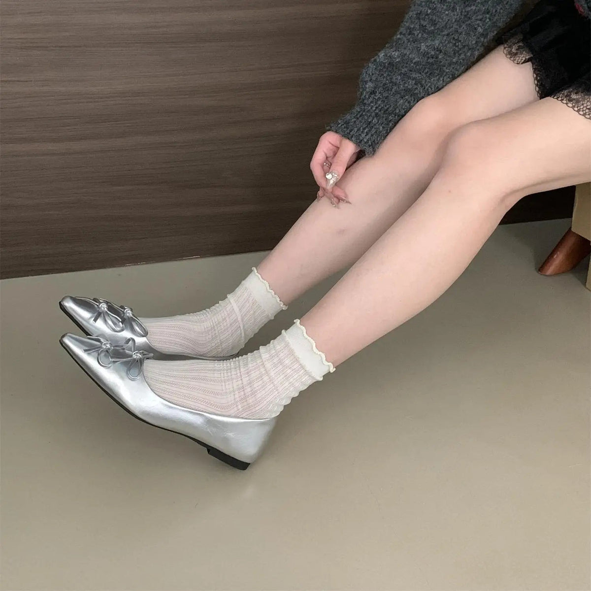 Shoes Autumn Bowknot Female Sneakers Allmatch Flats Shallow Mouth Pointed Toe Fall Boat Butterfly Comfortable Ret