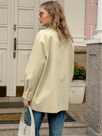 Pocket Trench Outwear for Patchwork Autumn Cardigan Lapel Loose High Waist Coat ’s Overcoat New