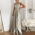 Off Shoulder High Waist Satin Long Dress Color V Neck Sleeveless Dress New Cross Backless Laceup Party Dress