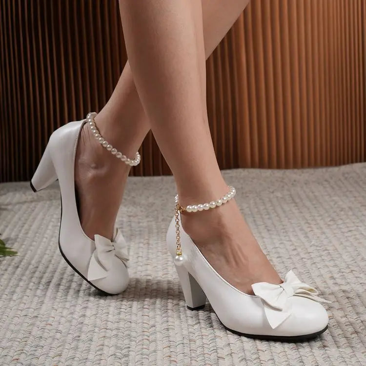 Bowknot Shallow Mouth Korean Shoes Pearl Decorateion Female Sneakers Round Toe Heels Crystal Butterfly 2