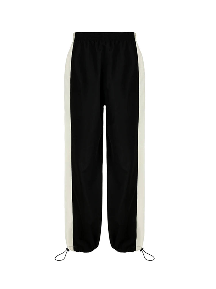 Contrast Patchwork Track Pants Elastic High Waist Loose Hippie Baggy Trousers Woven Jogging Sweatpants