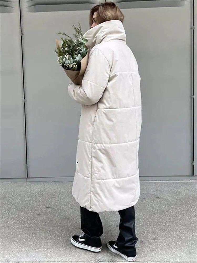 Winter Female Parkas Outwear Loose Lace-up High Waist Long Sleeve Pocket Lapel Bandage Coat for Parkas