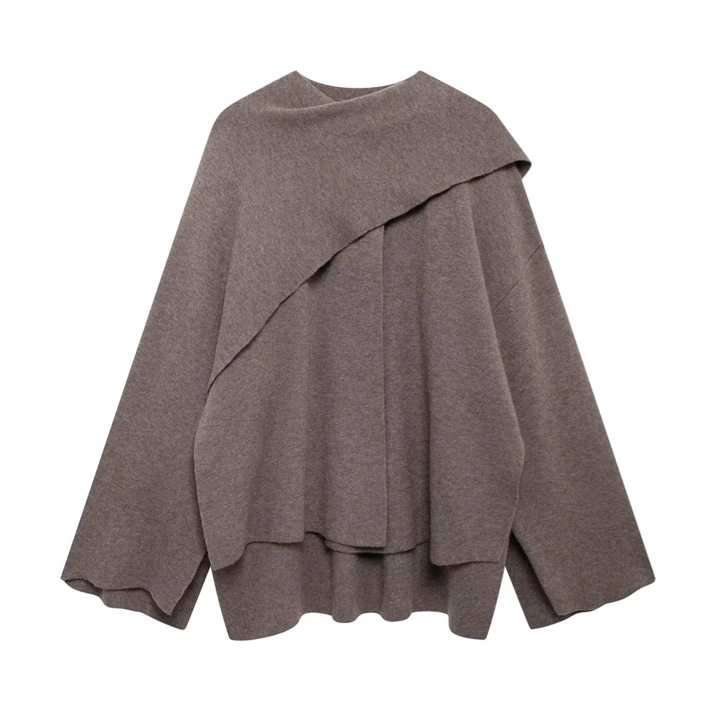 Winter New ’s Clothing Slim Fit Simple Lazy Style Scarf Cape Style Round Neck Long Sleeve Short Knitted Coat Coat