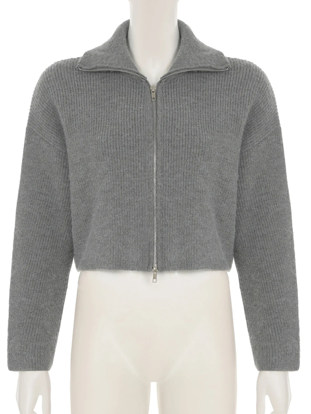 Zipper Knitted Cardigans Slim Turn-down Collar Long Sleeve Sweater Coats Autumn Winter