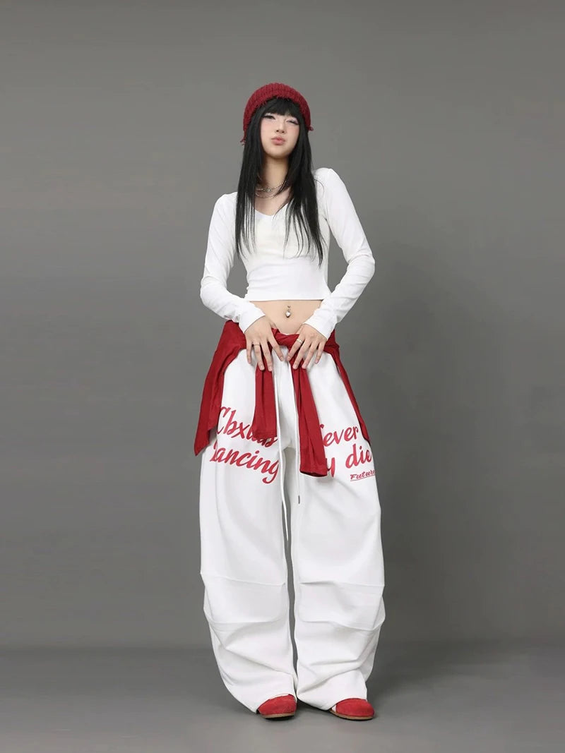 Letter Print Sweatpants American Loose Trousers Y2k Hip Hop Drawstring Wide Leg Pants