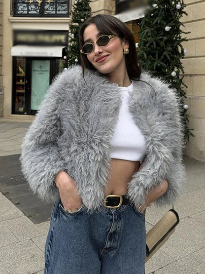 Faux Fur Jackets Loose Warm Soft Cardigan Coats Female Winter Long Sleeves Outwears Lady