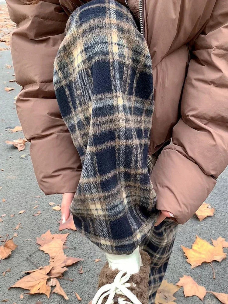 Red Plaid Pants Harajuku Korean Style Checked Trousers Y2k Classic Pants Warm Winter Wide Leg