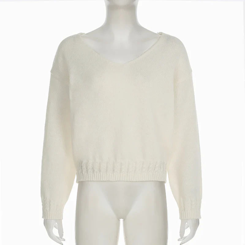 V-neck Sweater Simple All-match Cable-knit Knitwear Pullovers Fall Clothes Loose Fit Tops