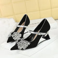 Rhinestone Design Wedge Shoes Shallow Pointed Toe Pumps Female Diamond Butterflyknot High Heels Zapatos De Mujer