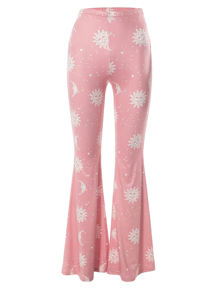 Pink Graphic Flare Pants 90s Clothes Elastic High Waist Sweatpants Harajuku Yk2